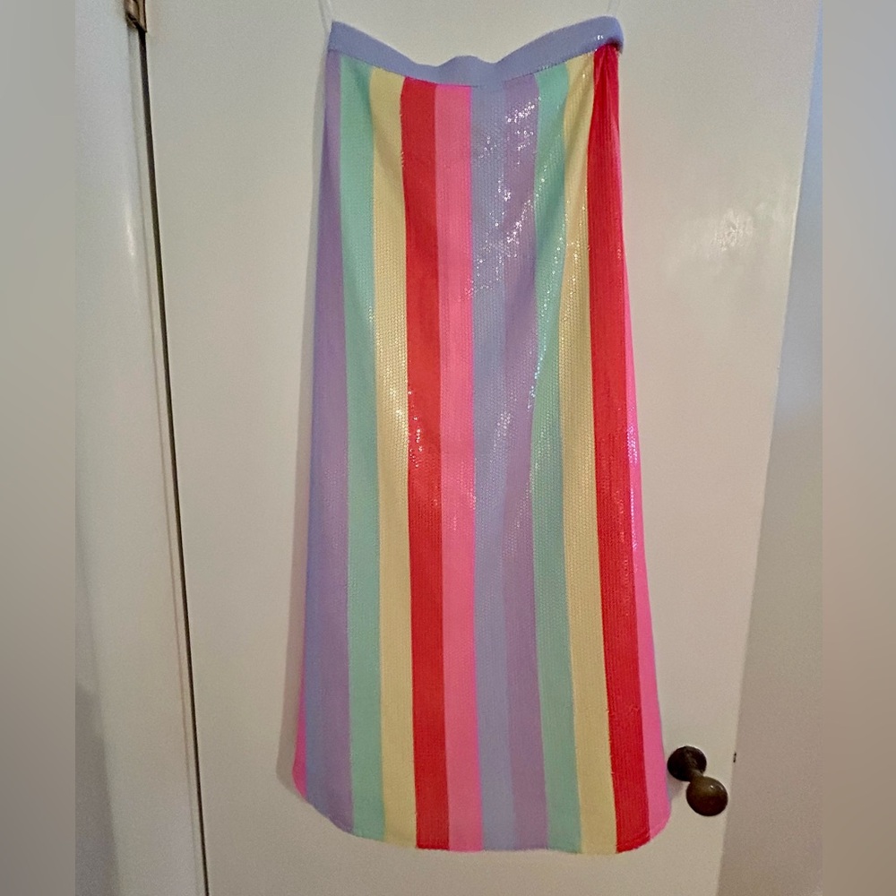 OLIVIA RUBIN Penelope Rainbow Stripe Sequin Skirt